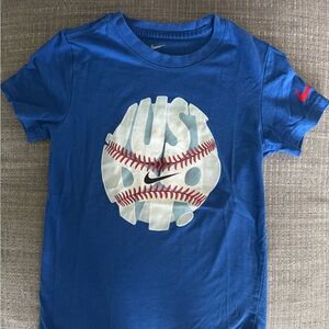 Boys Nike “Just Do It” Blue Baseball Graphic Tee, Size 5